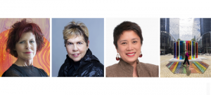 Image composite featuring headshots of Marylyn Dintenfass, Carmelita Tropicana, and Anne del Castillo, and an image of Brookfield Properties.