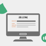 Graphic with a green racing flag and a green "thumbs up" sign on either side of a desktop computer with the words "Job Listing" in bold at the top with a list below it.